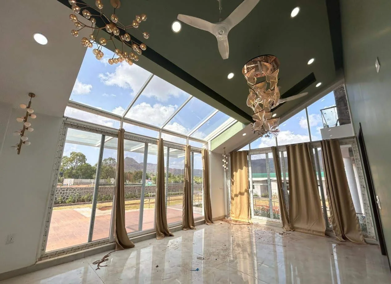 Bright living room with large glazed windows